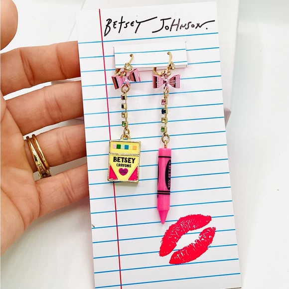 Betsey Johnson Jewelry - Betsey Johnson Pink and Gold Crayon Earrings